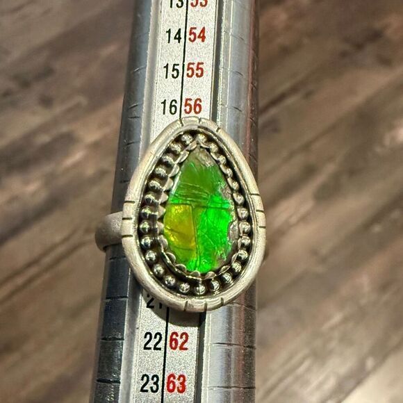 Southwest Rare Ammolite Sterling Silver Adjustable Ring Handmade New - Picture 2 of 6